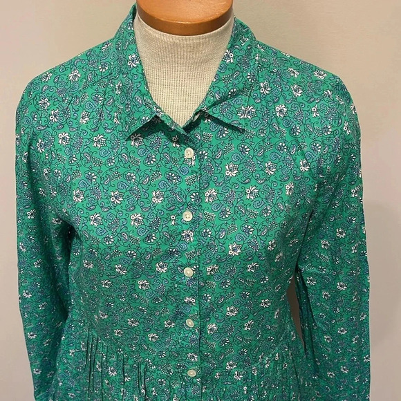NWT!! J. Crew - Printed Cotton Mini Shirtdress - Green/White/Blue - Size 6 - Picture 4 of 10